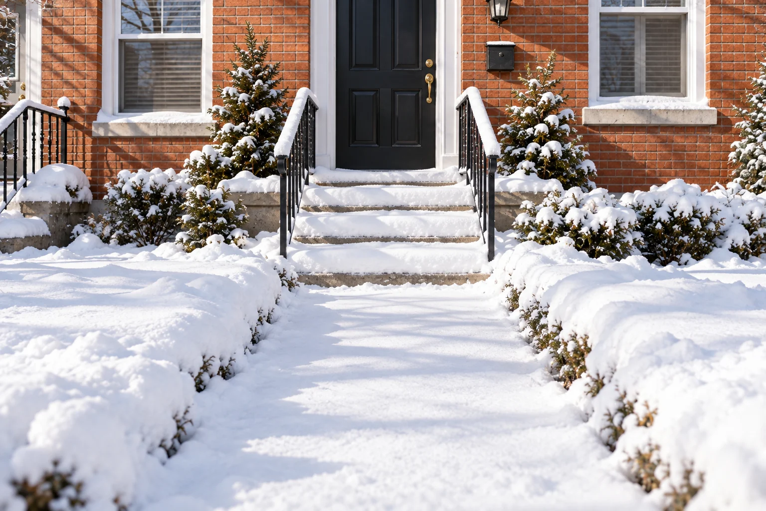 Before: snow covers the front steps and walkway.